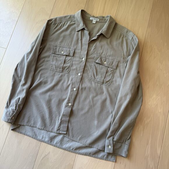James Perse Corduory Shirt 4 Gray Button Up Casual Minimalist Glam Standard - Picture 9 of 9